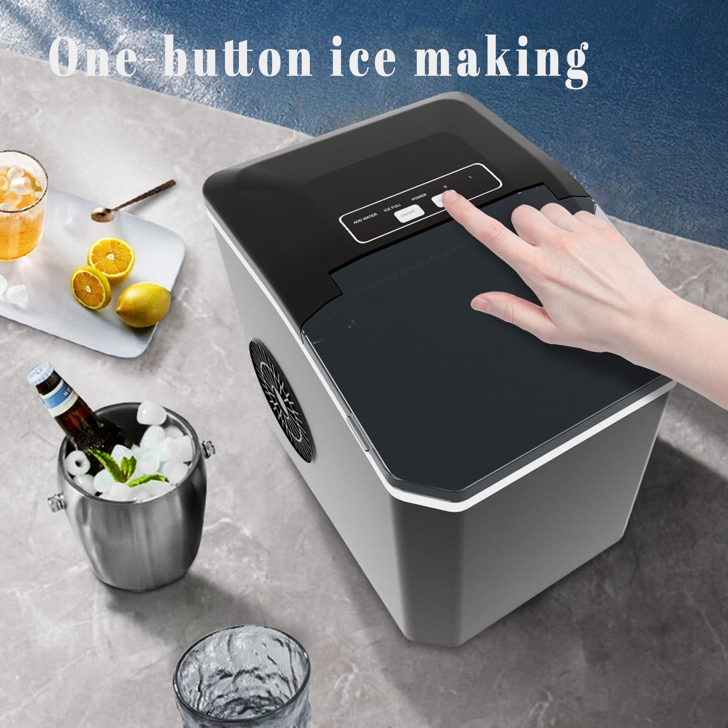 Stainless Steel Countertop Ice Maker 12kg/24h Portable Bullet Ice Machine with Self-Cleaning Function 1.3L V888-ELOSUNG40544