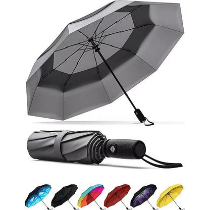 Grey Automatic Windproof Travel Umbrella Compact Folding Umbrella Auto Open and Close with Vented Double V888-ELOSUNG40546
