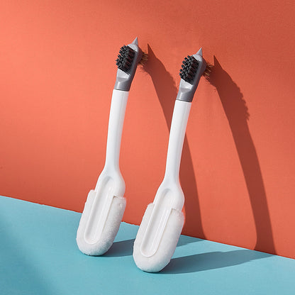 2-PCS White Multifunctional Double Headed Shoe Cleaning Brush with Long Handle Soft Silicone Bristles for V888-ELOSUNG40550