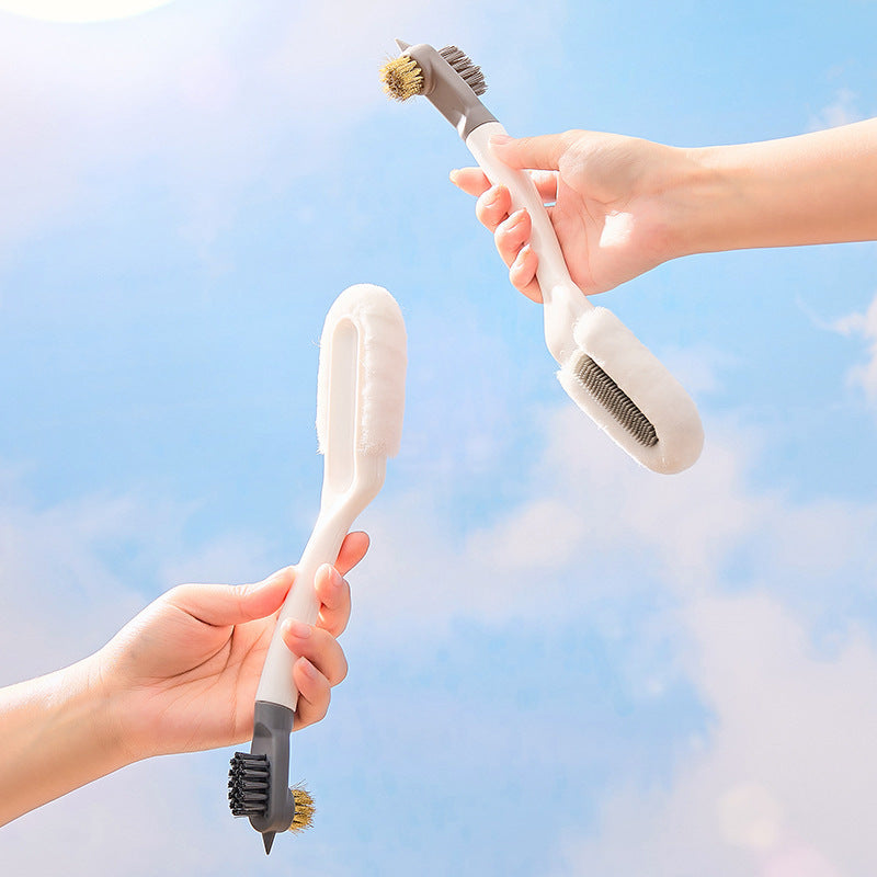 2-PCS White Multifunctional Double Headed Shoe Cleaning Brush with Long Handle Soft Silicone Bristles for V888-ELOSUNG40550
