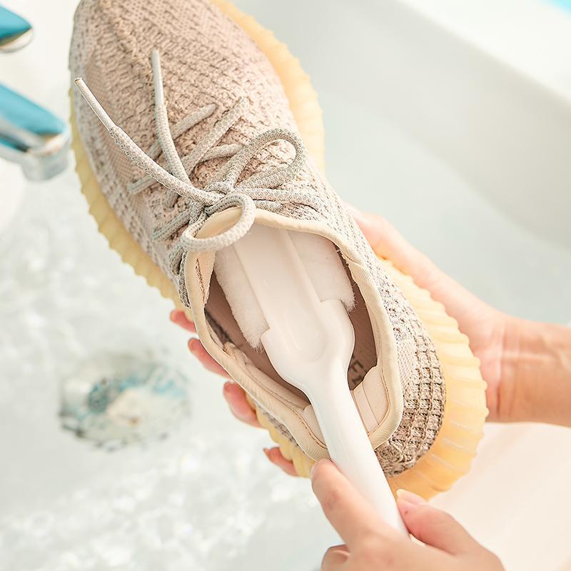 2-PCS White Multifunctional Double Headed Shoe Cleaning Brush with Long Handle Soft Silicone Bristles for V888-ELOSUNG40550