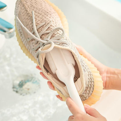 2-PCS White Multifunctional Double Headed Shoe Cleaning Brush with Long Handle Soft Silicone Bristles for V888-ELOSUNG40550