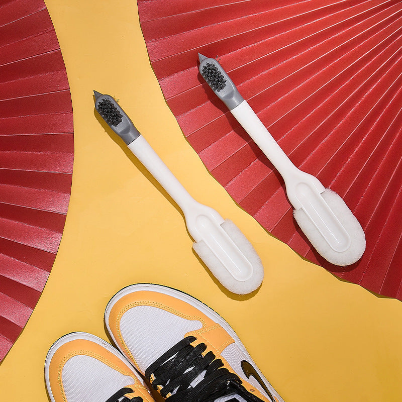 2-PCS White Multifunctional Double Headed Shoe Cleaning Brush with Long Handle Soft Silicone Bristles for V888-ELOSUNG40550