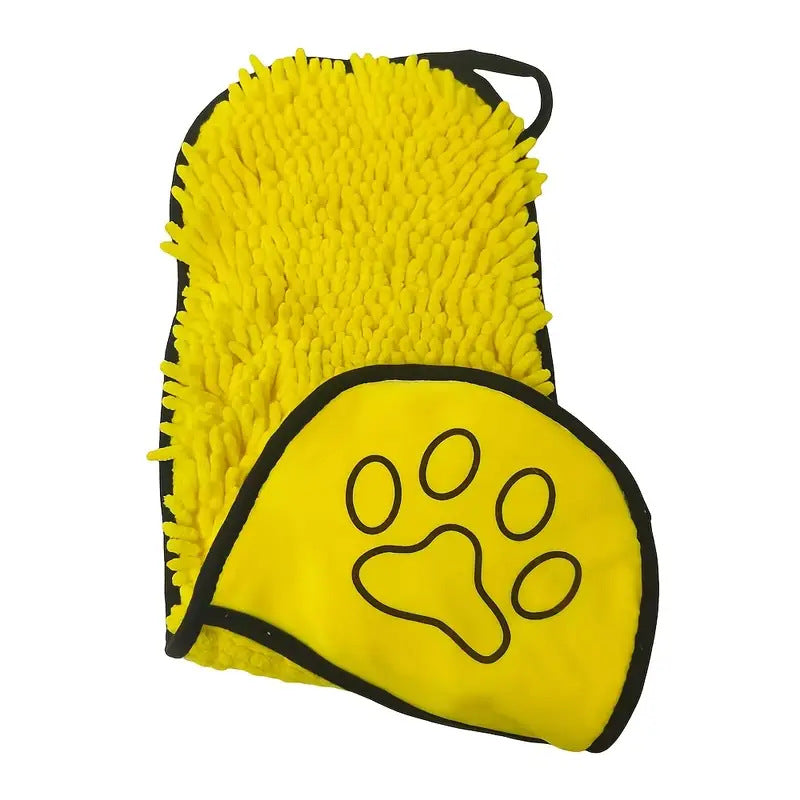 Yellow Super Absorbent Pet Bath Towel with Hand Pockets Quick Dry Chenille Microfibre for Dogs and Cats Large V888-ELOSUNG40556