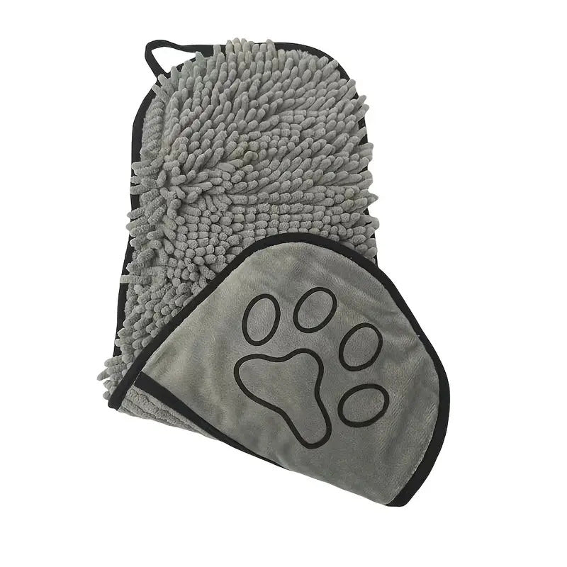Grey Super Absorbent Pet Bath Towel with Hand Pockets Quick Dry Chenille Microfibre for Dogs and Cats Large V888-ELOSUNG40557