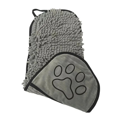 Grey Super Absorbent Pet Bath Towel with Hand Pockets Quick Dry Chenille Microfibre for Dogs and Cats Large V888-ELOSUNG40557