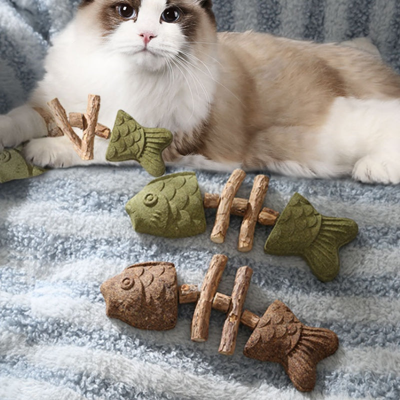 Brown 5 Pack Cat Catnip Toys Fish Bone Shaped Silvervine Chew Sticks for Teeth Cleaning and Interactive Play V888-ELOSUNG40565