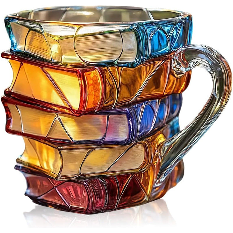 3D Book Stack Resin Mug with Spoon Creative Library Bookshelf Design Coffee Cup Unique Gift for Book Lovers V888-ELOSUNG40575