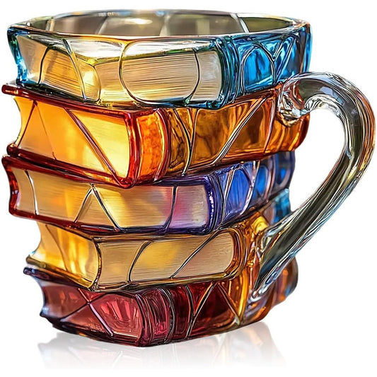 3D Book Stack Resin Mug with Spoon Creative Library Bookshelf Design Coffee Cup Unique Gift for Book Lovers V888-ELOSUNG40575