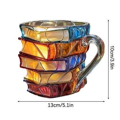 3D Book Stack Resin Mug with Spoon Creative Library Bookshelf Design Coffee Cup Unique Gift for Book Lovers V888-ELOSUNG40575