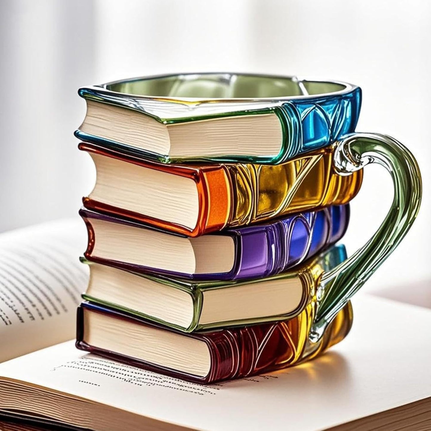 3D Book Stack Resin Mug with Spoon Creative Library Bookshelf Design Coffee Cup Unique Gift for Book Lovers V888-ELOSUNG40576