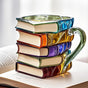 3D Book Stack Resin Mug with Spoon Creative Library Bookshelf Design Coffee Cup Unique Gift for Book Lovers V888-ELOSUNG40576