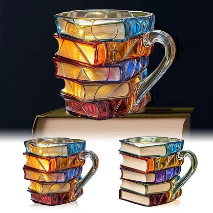3D Book Stack Resin Mug with Spoon Creative Library Bookshelf Design Coffee Cup Unique Gift for Book Lovers V888-ELOSUNG40576