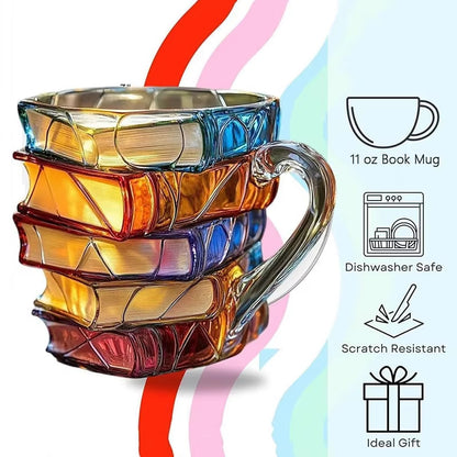 3D Book Stack Resin Mug with Spoon Creative Library Bookshelf Design Coffee Cup Unique Gift for Book Lovers V888-ELOSUNG40577