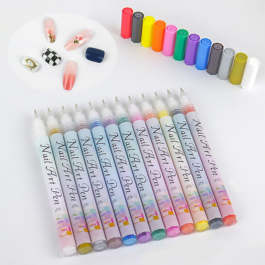 Nail Art Marker Pen Set 12 Colors 0.5mm Fine Tip Easy Application Water-Based Paint for DIY Nail Design in V888-ELOSUNG40580