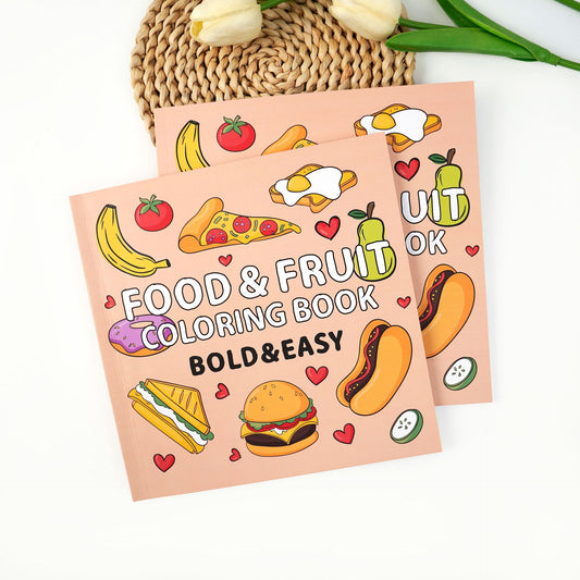 Food & Fruit Coloring Book 40 Pages Bold Lines Easy for Kids Ages 4+ Cartoon Design for Creative Play V888-ELOSUNG40585