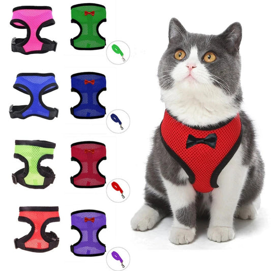 2-Pcs Black Adjustable Pet Harness with Leash - Breathable Mesh Design for Small Dogs, Cats, Chickens, Ducks V888-ELOSUNG40629