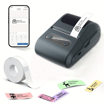 Blue Portable Bluetooth Thermal Label Printer - Compact, Ink-Free Mini Label Maker for Home, Office, and V888-ELOSUNG40634