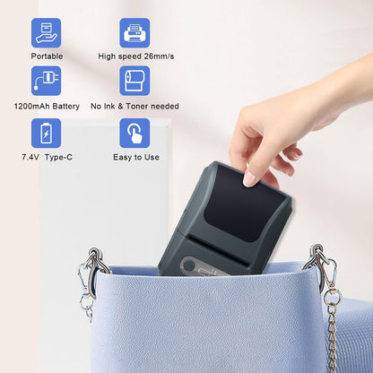 Blue Portable Bluetooth Thermal Label Printer - Compact, Ink-Free Mini Label Maker for Home, Office, and V888-ELOSUNG40634