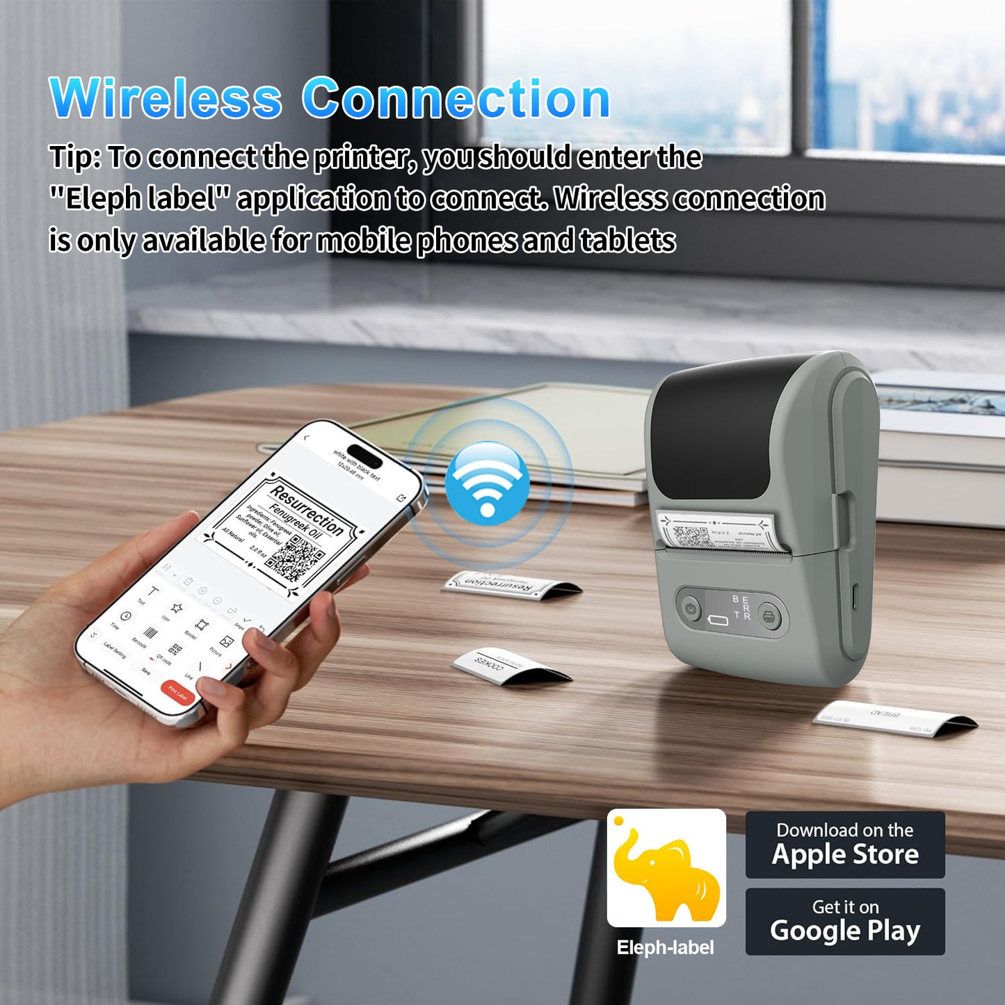 Black Portable Bluetooth Thermal Label Printer - Compact, Ink-Free Mini Label Maker for Home, Office, and V888-ELOSUNG40635