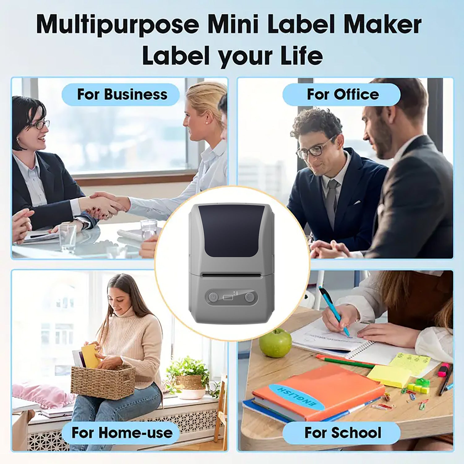 Black Portable Bluetooth Thermal Label Printer - Compact, Ink-Free Mini Label Maker for Home, Office, and V888-ELOSUNG40635