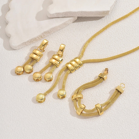 New European-Style Women's Jewelry Set - 18K Gold-Plated Long Necklace with Geometric Tassel Earrings and V888-ELOSUNG40638