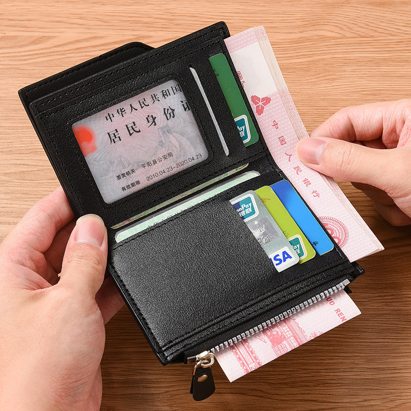 Black Men's Compact Wallet - Multi-Card Holder with Zippered Coin Pocket, 13 Card Slots, Lightweight and V888-ELOSUNG40639