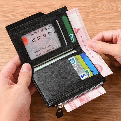 Black Men's Compact Wallet - Multi-Card Holder with Zippered Coin Pocket, 13 Card Slots, Lightweight and V888-ELOSUNG40639