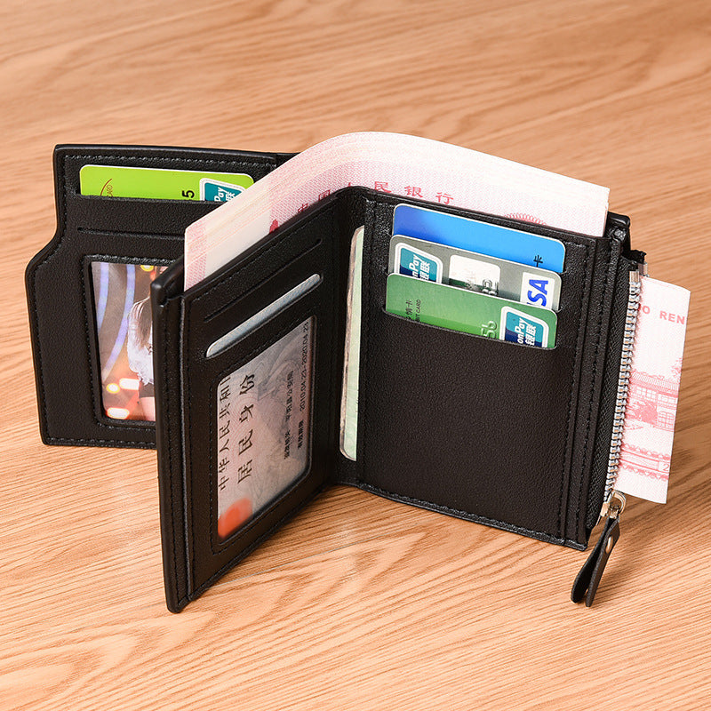 Black Men's Compact Wallet - Multi-Card Holder with Zippered Coin Pocket, 13 Card Slots, Lightweight and V888-ELOSUNG40639