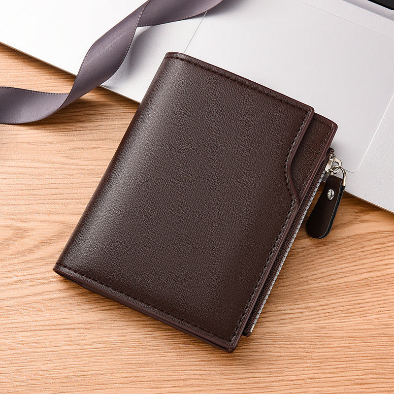 Coffee color Men's Compact Wallet - Multi-Card Holder with Zippered Coin Pocket, 13 Card Slots, Lightweight V888-ELOSUNG40640