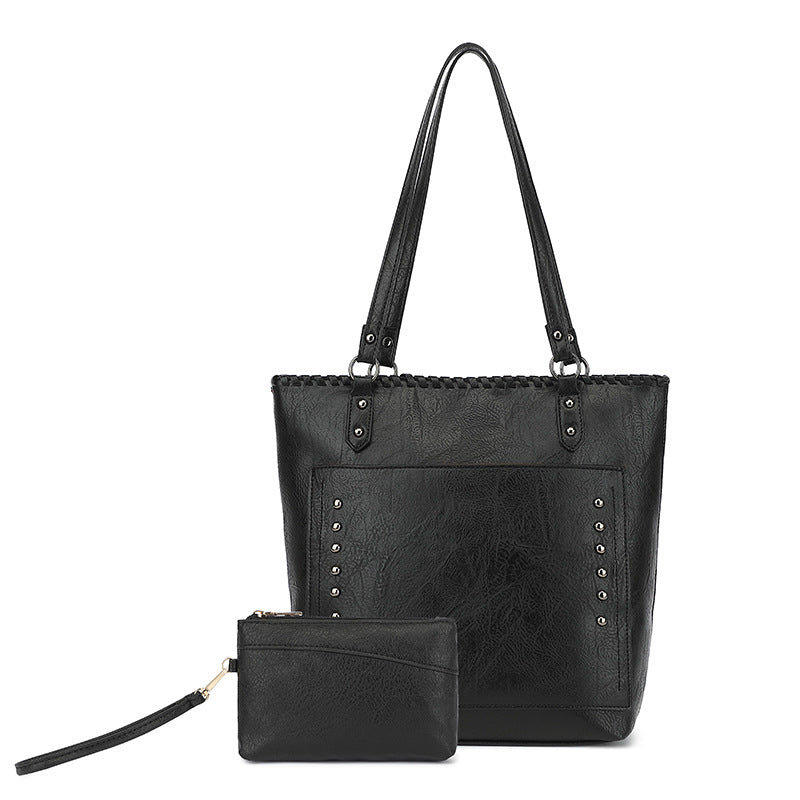 Black Minimalist Large Capacity Tote Bag with Detachable Pouch - Soft PU Leather Shoulder Handbag for V888-ELOSUNG40641