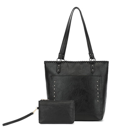 Black Minimalist Large Capacity Tote Bag with Detachable Pouch - Soft PU Leather Shoulder Handbag for V888-ELOSUNG40641