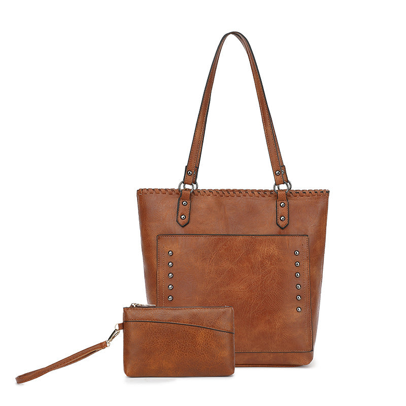 Brown Minimalist Large Capacity Tote Bag with Detachable Pouch - Soft PU Leather Shoulder Handbag for V888-ELOSUNG40642