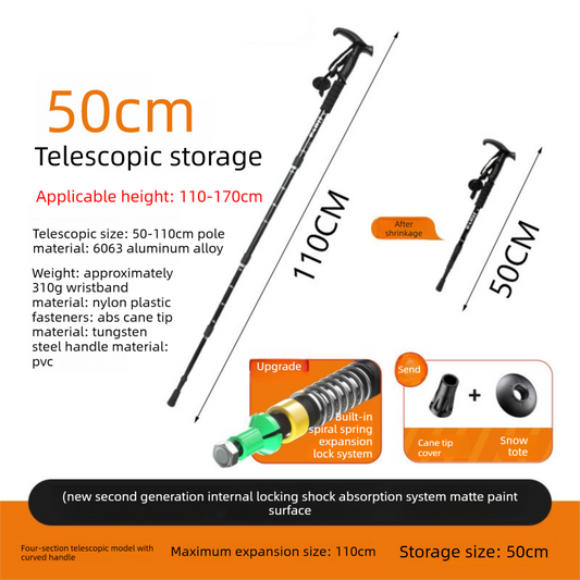 Black Professional Outdoor Trekking Pole - Lightweight Aluminum Alloy Adjustable Walking Stick with Shock V888-ELOSUNG40643