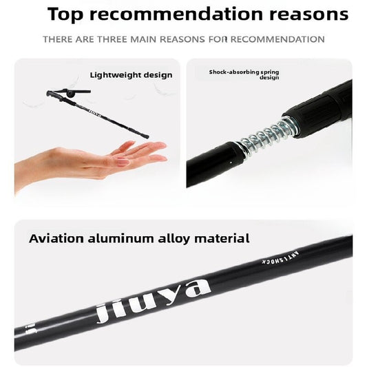 Black Professional Outdoor Trekking Pole - Lightweight Aluminum Alloy Adjustable Walking Stick with Shock V888-ELOSUNG40643