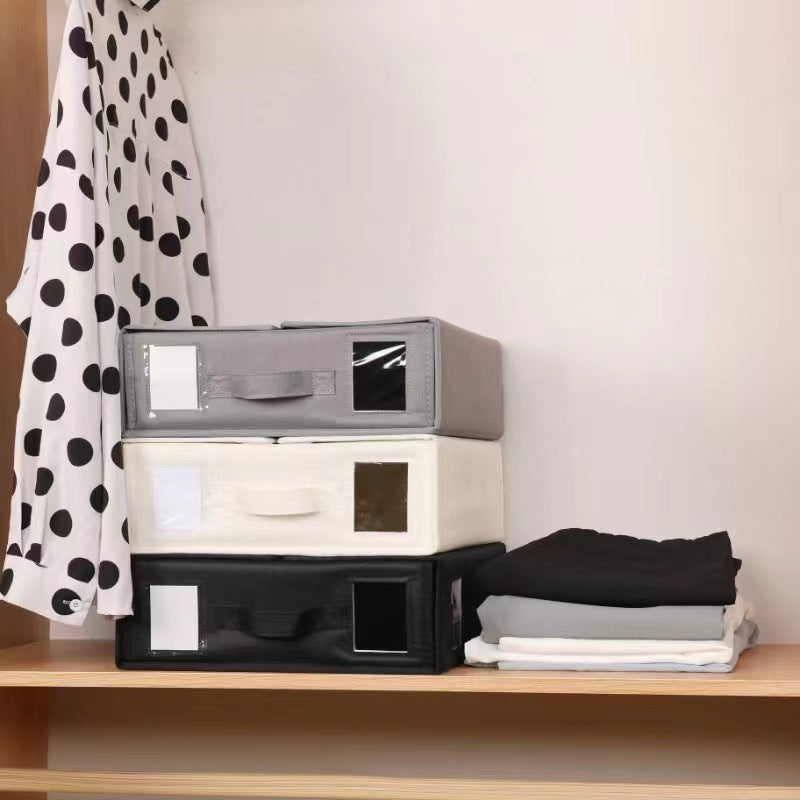 Black Foldable Oxford Fabric Storage Box with Clear Window - Large Capacity Organizer for Bedding, Clothes & V888-ELOSUNG40647
