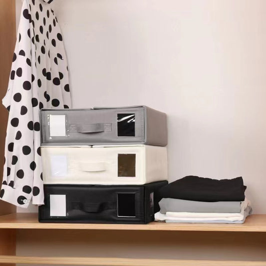 Beige Foldable Oxford Fabric Storage Box with Clear Window - Large Capacity Organizer for Bedding, Clothes & V888-ELOSUNG40648