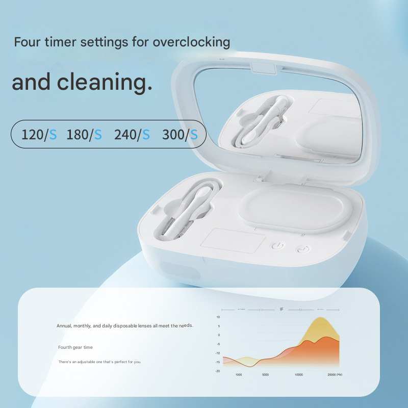 White Ultrasonic Contact Lens Cleaner Machine Automatic Washer Case with UV Light LED Display 4 Timer Modes V888-ELOSUNG40659