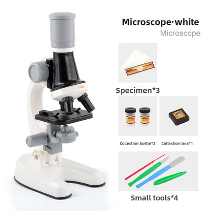 White Kids Biological Microscope Kit 100x 400x 1200x LED Magnification STEM Science Toy for School Students V888-ELOSUNG40681