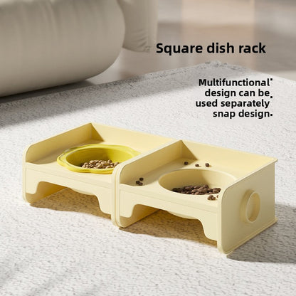 Yellow Ceramic Raised Cat Bowl with Splash Proof Stand 250ml Elevated Pet Feeder for Kittens and Small Dogs V888-ELOSUNG40683