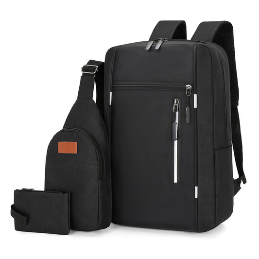 Black 3 Piece Mens Backpack Set with Sling Bag and Pouch USB Charging Port Large Capacity Laptop Daypack V888-ELOSUNG40687
