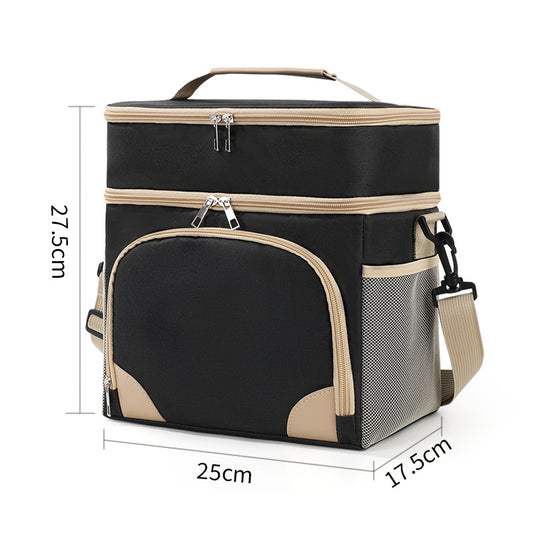 Black Dual Layer Insulated Lunch Bag 12L Large Capacity Cooler Tote with Adjustable Strap Leakproof Thermal V888-ELOSUNG40708