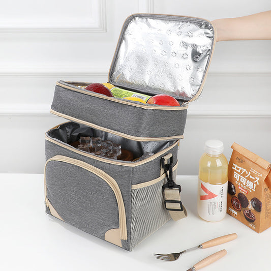 Black Dual Layer Insulated Lunch Bag 12L Large Capacity Cooler Tote with Adjustable Strap Leakproof Thermal V888-ELOSUNG40708