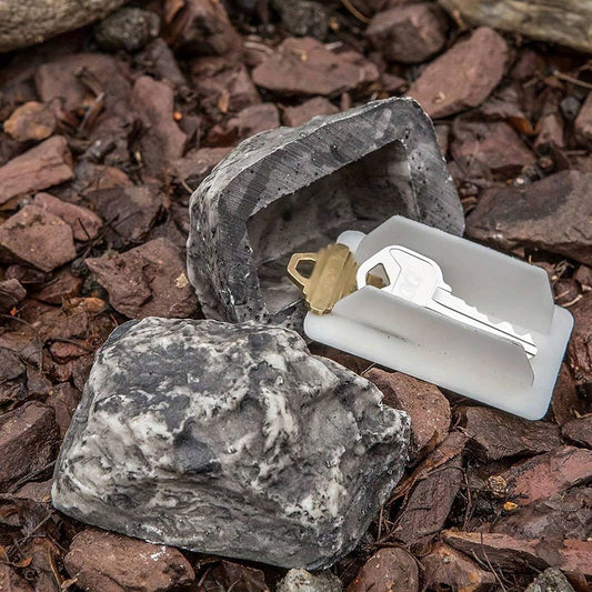 2 Pack Realistic Faux Rock Key Hider Outdoor Spare Key Safe Box Weatherproof Secret Compartment for Garden V888-ELOSUNG40717