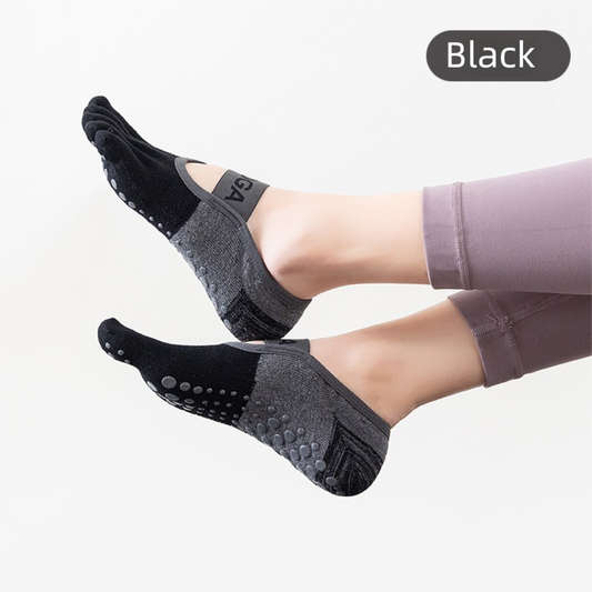 3-PCS Black Anti-Slip Yoga Socks 5 Toe Low Cut Grips Cotton Pilates Socks Breathable for Women Fitness Dance V888-ELOSUNG40724