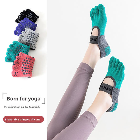 3-PCS Black Anti-Slip Yoga Socks 5 Toe Low Cut Grips Cotton Pilates Socks Breathable for Women Fitness Dance V888-ELOSUNG40724