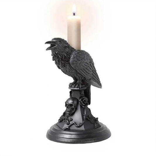 2-PCS Resin Gothic Raven Candlestick Holder Halloween Home Decor Vintage Animal Statue Candle Stand for Table V888-ELOSUNG40733