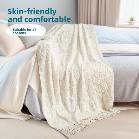 Orange-red Nordic Knitted Throw Blanket with Tassels 130x230cm Soft Acrylic Diamond Pattern Sofa Cover Bed V888-ELOSUNG40737