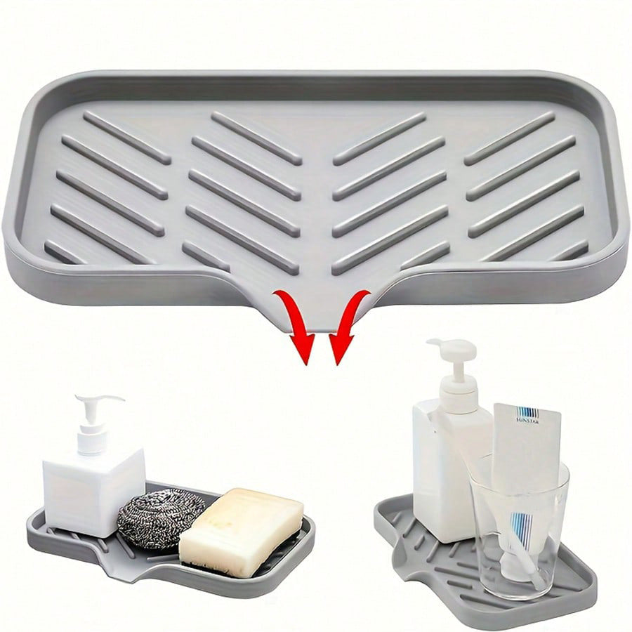 3-PCS Grey Large Drainable Soap Dish Tray with Anti-Slip Base for Bathroom Sink - Keeps Soap Dry and V888-ELOSUNG40757