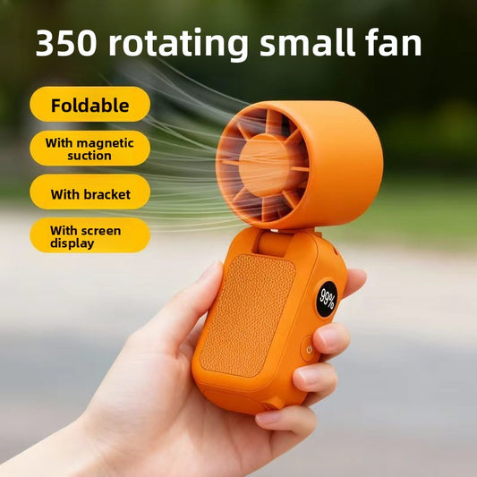 Black Portable Handheld Fan 350 Degree Rotation Foldable Neck Hanging Waist Fan with Magnetic Base LED V888-ELOSUNG40772